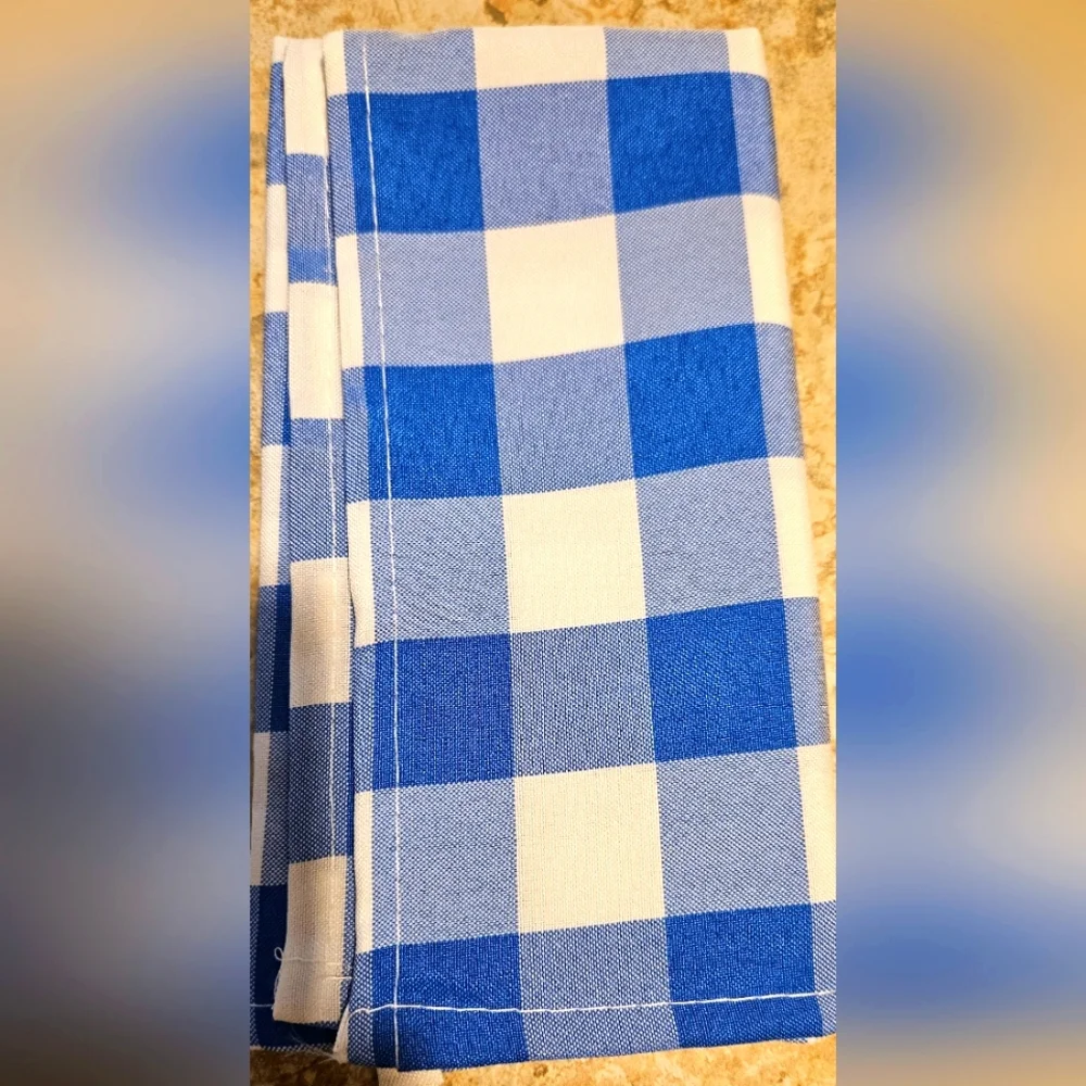 Blue Checkered Gingham Napkins, Dozen. UNUSED